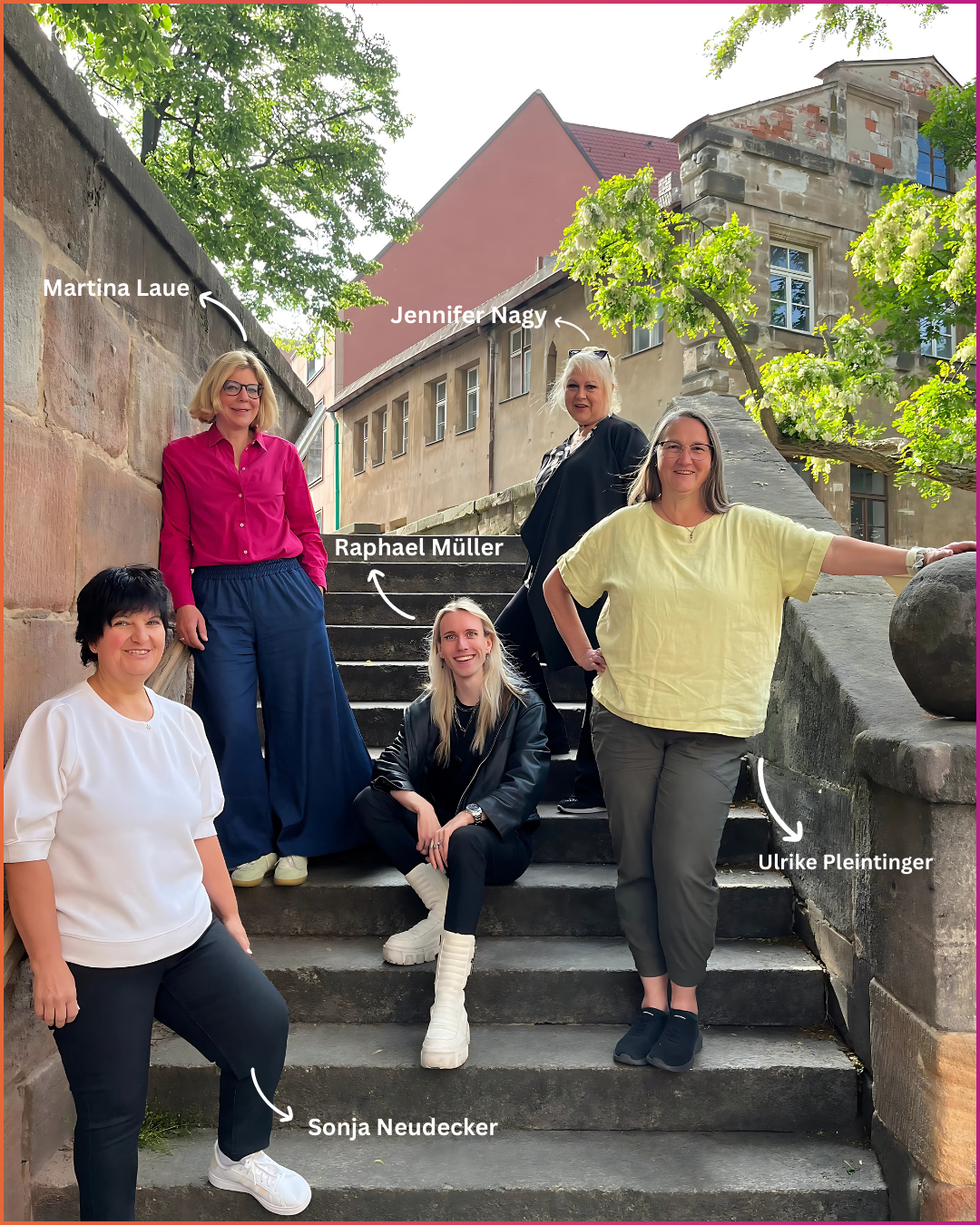 Auf diesen ist das Team der Selbsthilfekontaktstelle Niederbayern abgebildet. Von Links nach Rechts: Sonja Neudecker, Martina Laue (Leitung), Raphael Müller, Jennifer Nagy, Ulrike Pleintinger